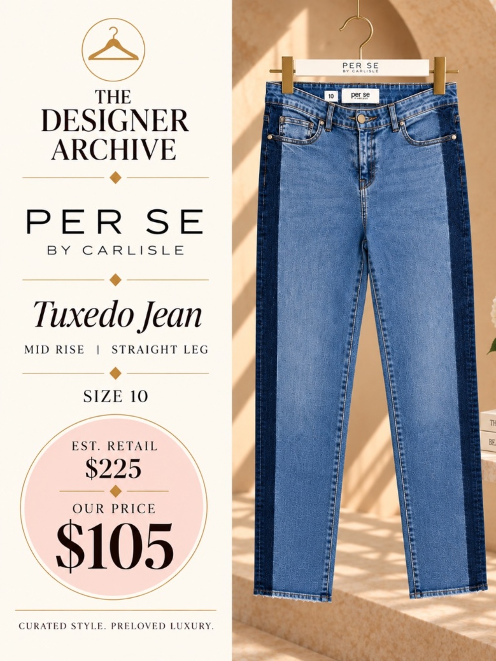 Per Se by Carlisle Tuxedo Stripe Jeans Size 10